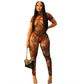 See Through Clubwear Women Backless Dragon Print Short Sleeve Jumpsuit