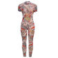 See Through Clubwear Women Backless Dragon Print Short Sleeve Jumpsuit