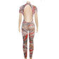 See Through Clubwear Women Backless Dragon Print Short Sleeve Jumpsuit