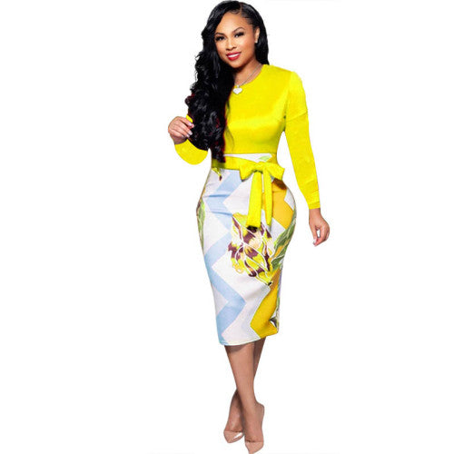 Printed Patchwork Midi Pencil Dress